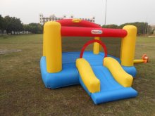 Inflatable bouncer with bastkestball hoop